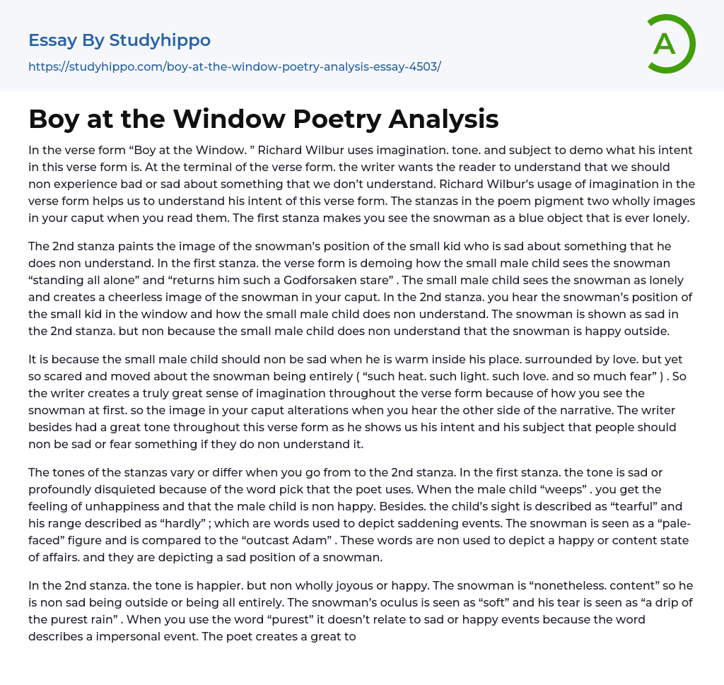 Boy at the Window Poetry Analysis Essay Example