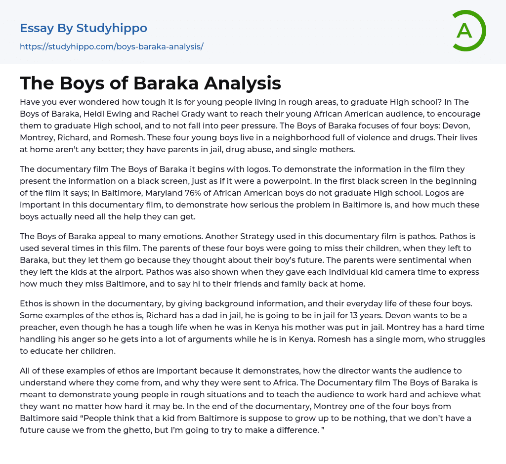 The Boys of Baraka Analysis Essay Example