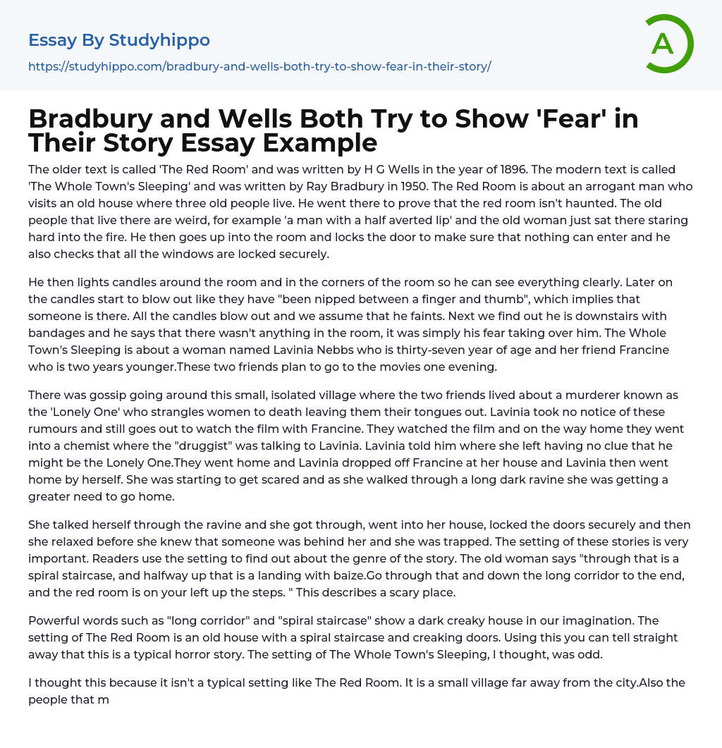 Bradbury and Wells Both Try to Show ‘Fear’ in Their Story Essay Example