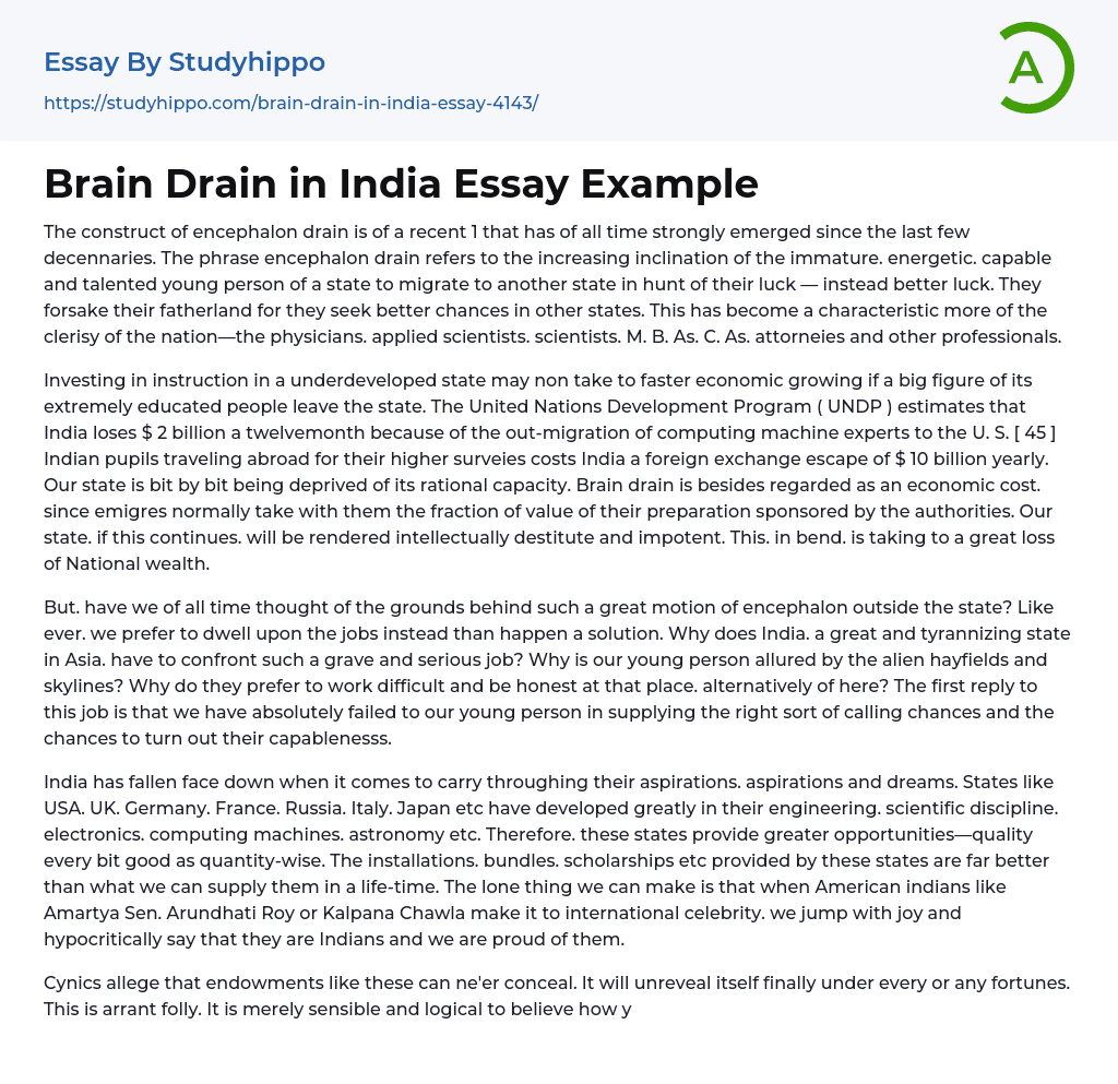 essay on brain drain in hindi