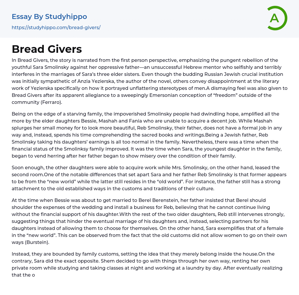 Bread Givers Essay Example