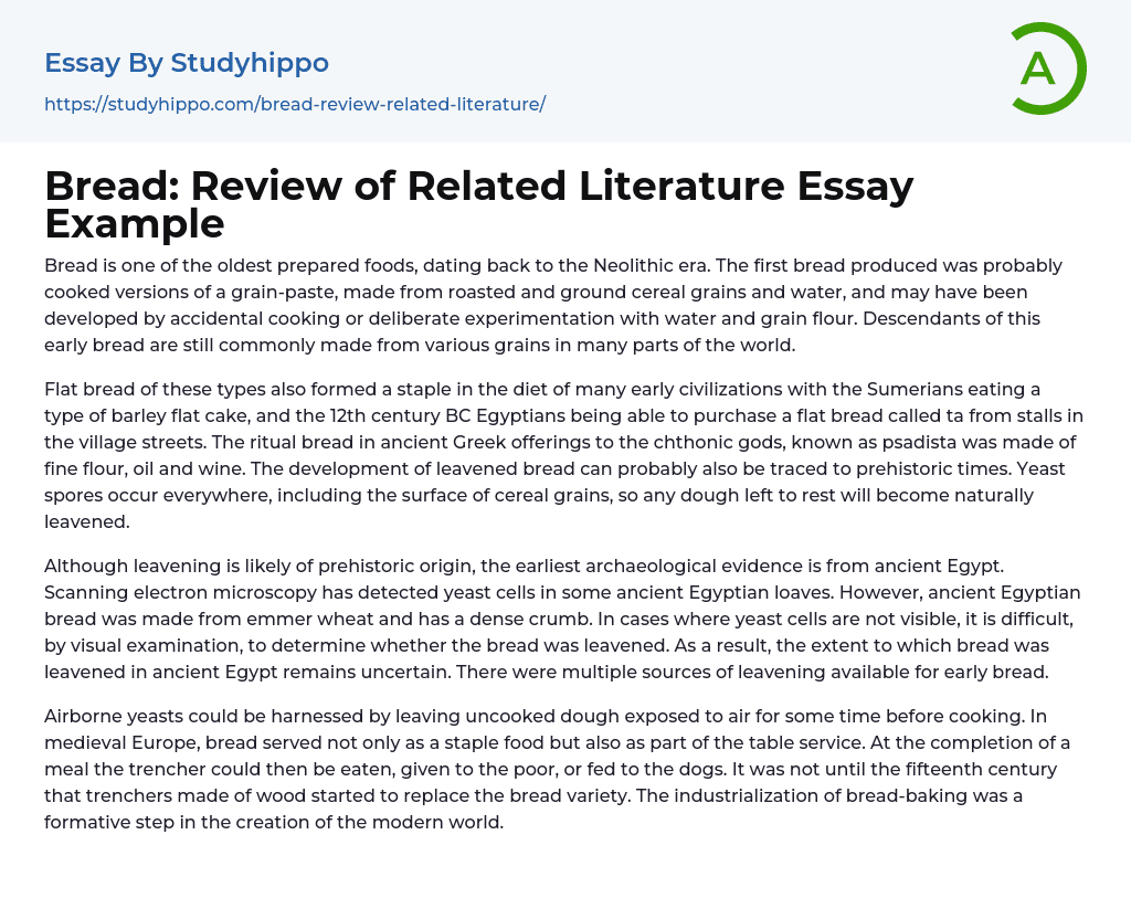 Bread: Review of Related Literature Essay Example