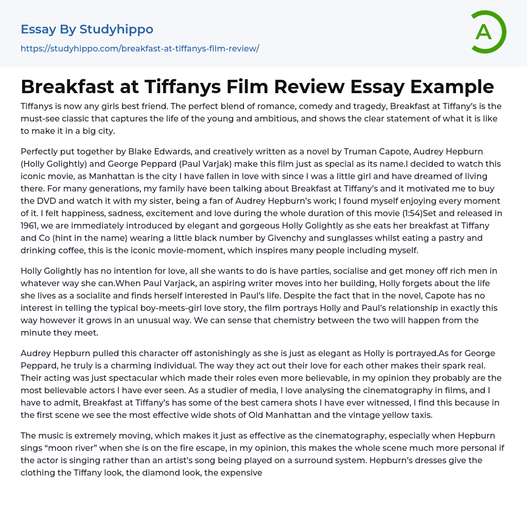 Breakfast at Tiffanys Film Review Essay Example