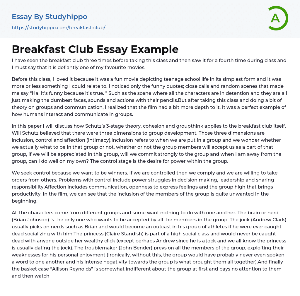 Breakfast Club Essay Example