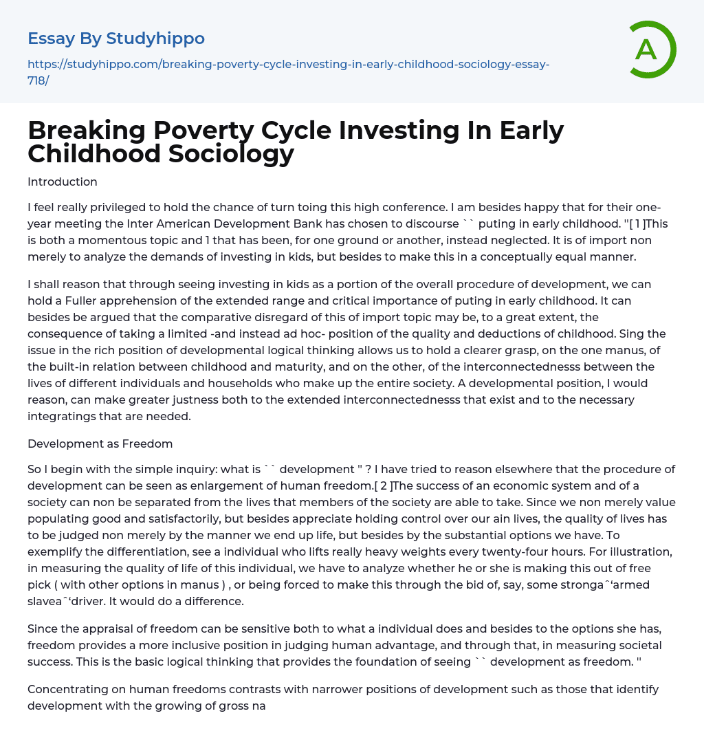 Breaking Poverty Cycle Investing In Early Childhood Sociology Essay Example