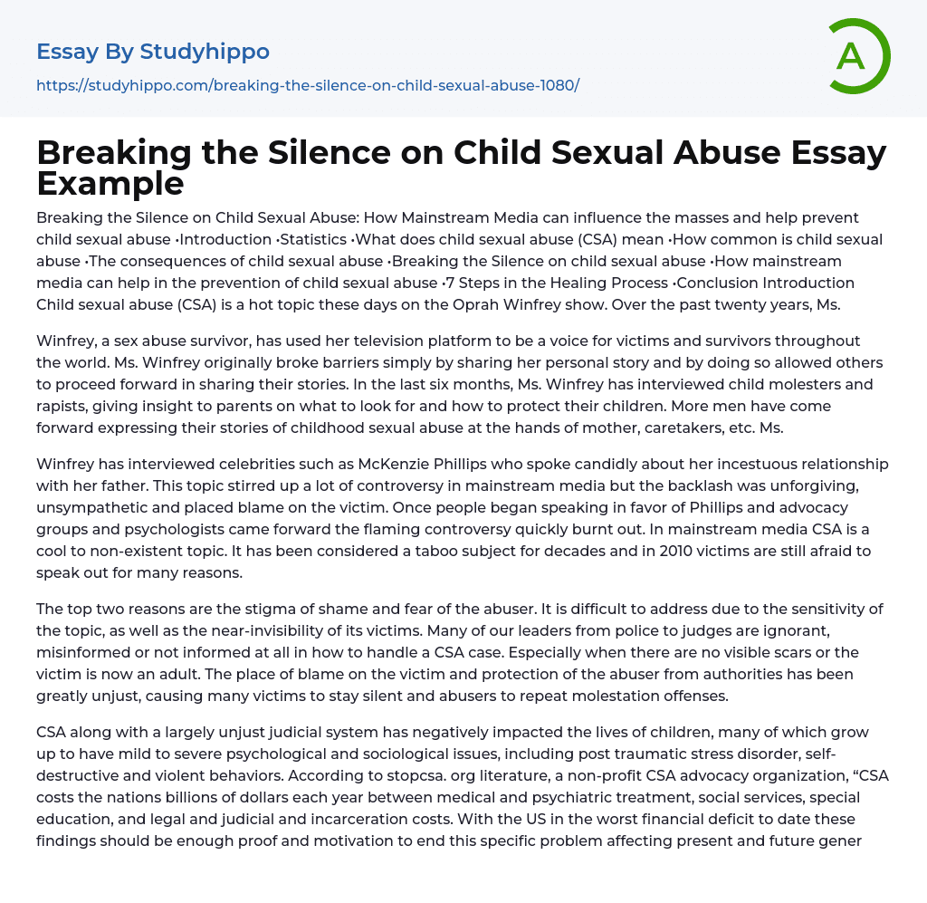 Breaking the Silence on Child Sexual Abuse Essay Example