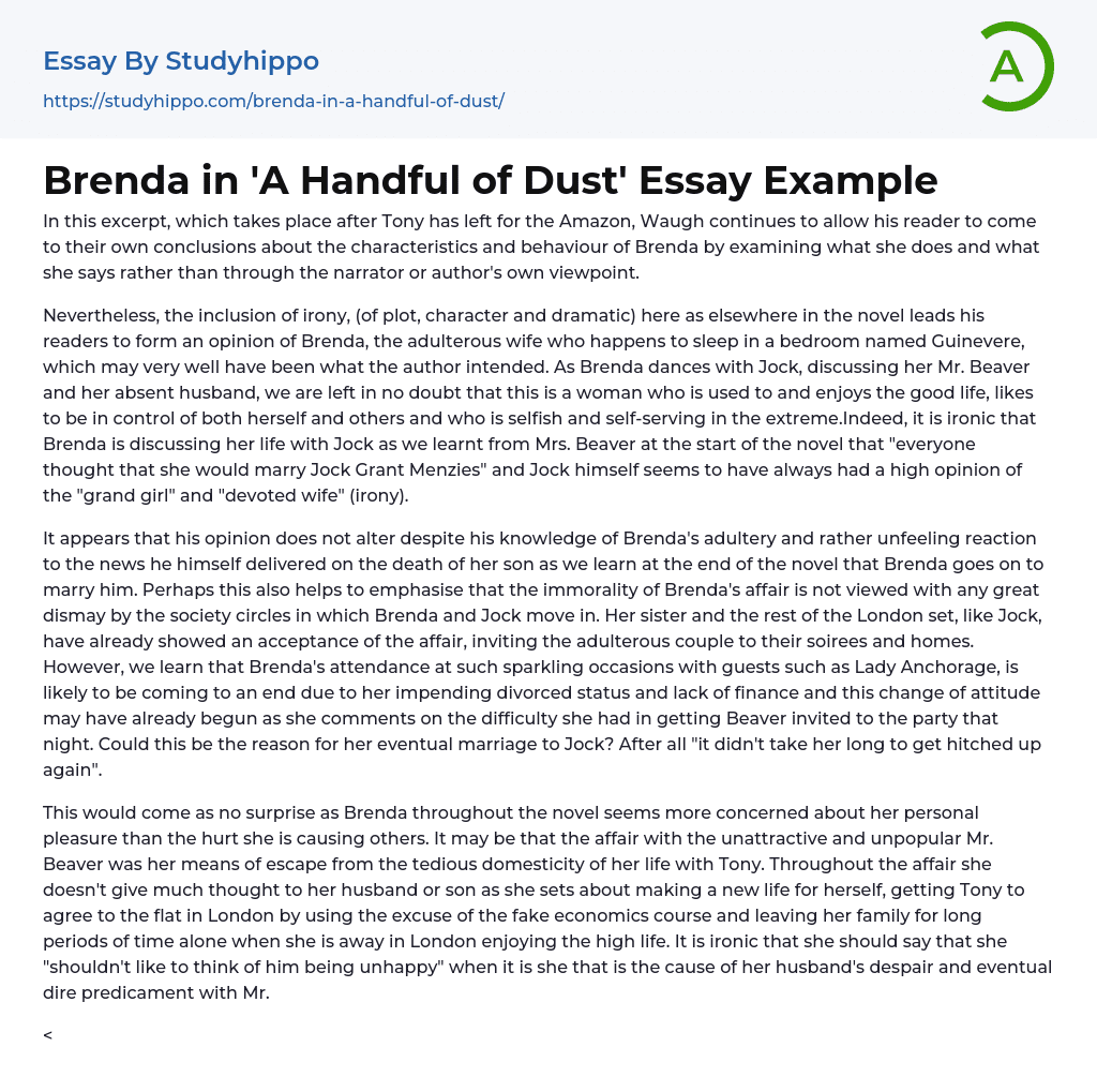 Brenda in ‘A Handful of Dust’ Essay Example