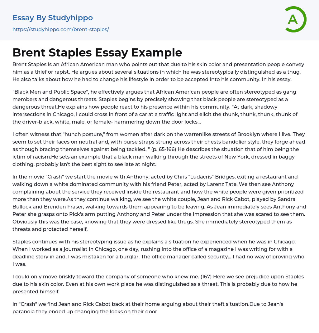 Brent Staples Essay Example