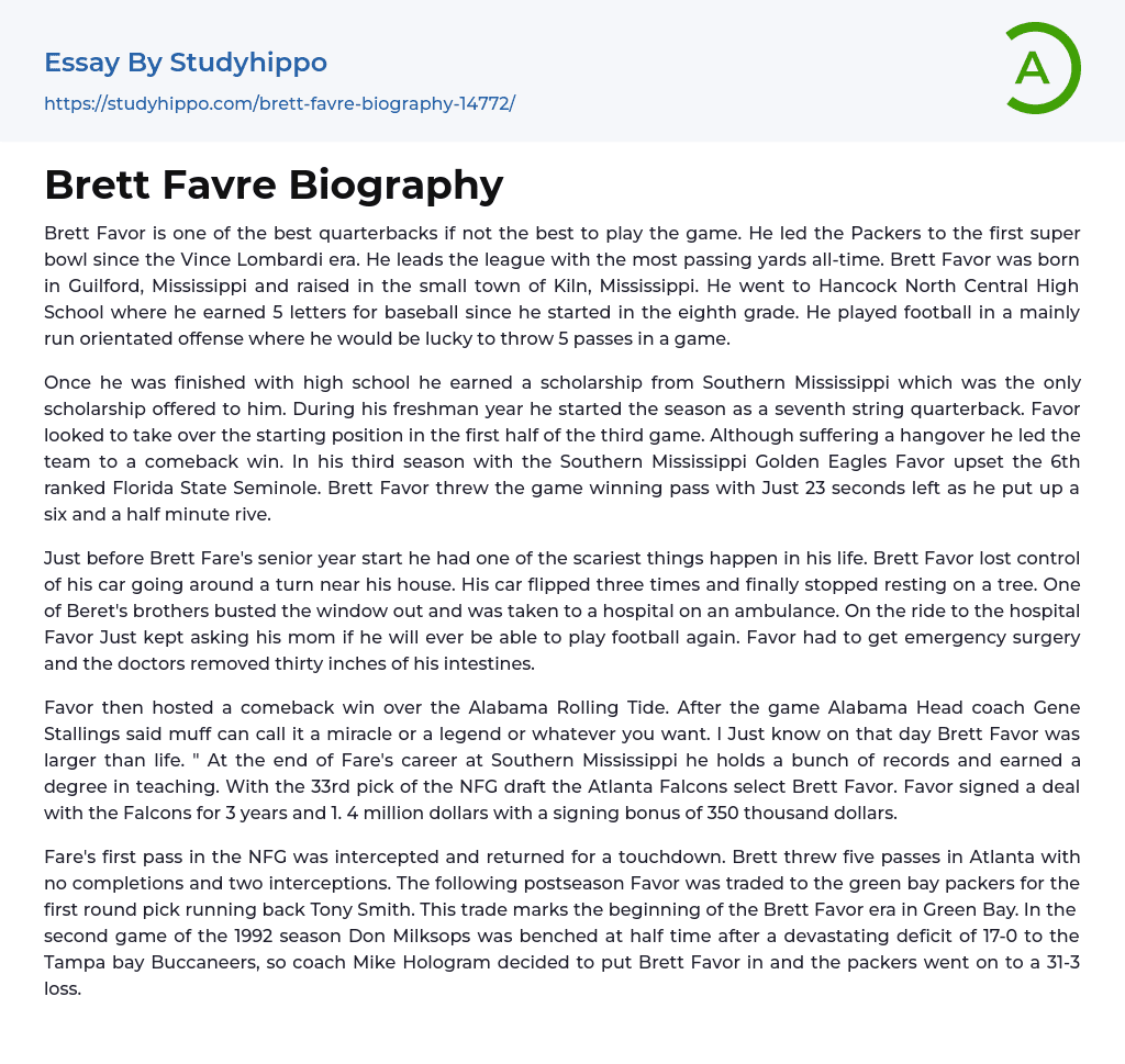 Brett Favre Biography Essay Example