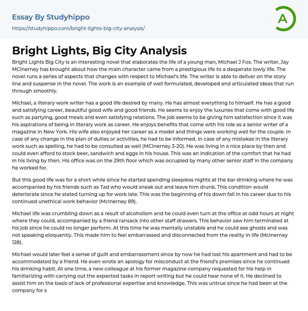 Bright Lights, Big City Analysis Essay Example