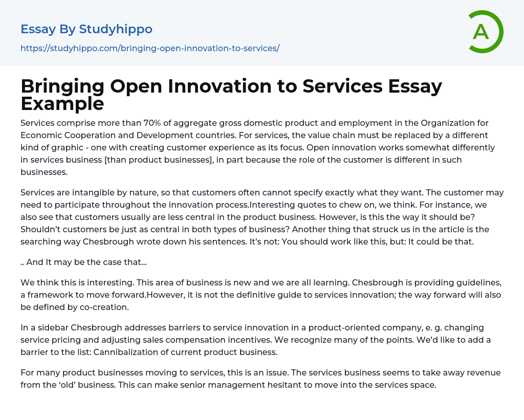 Bringing Open Innovation to Services Essay Example