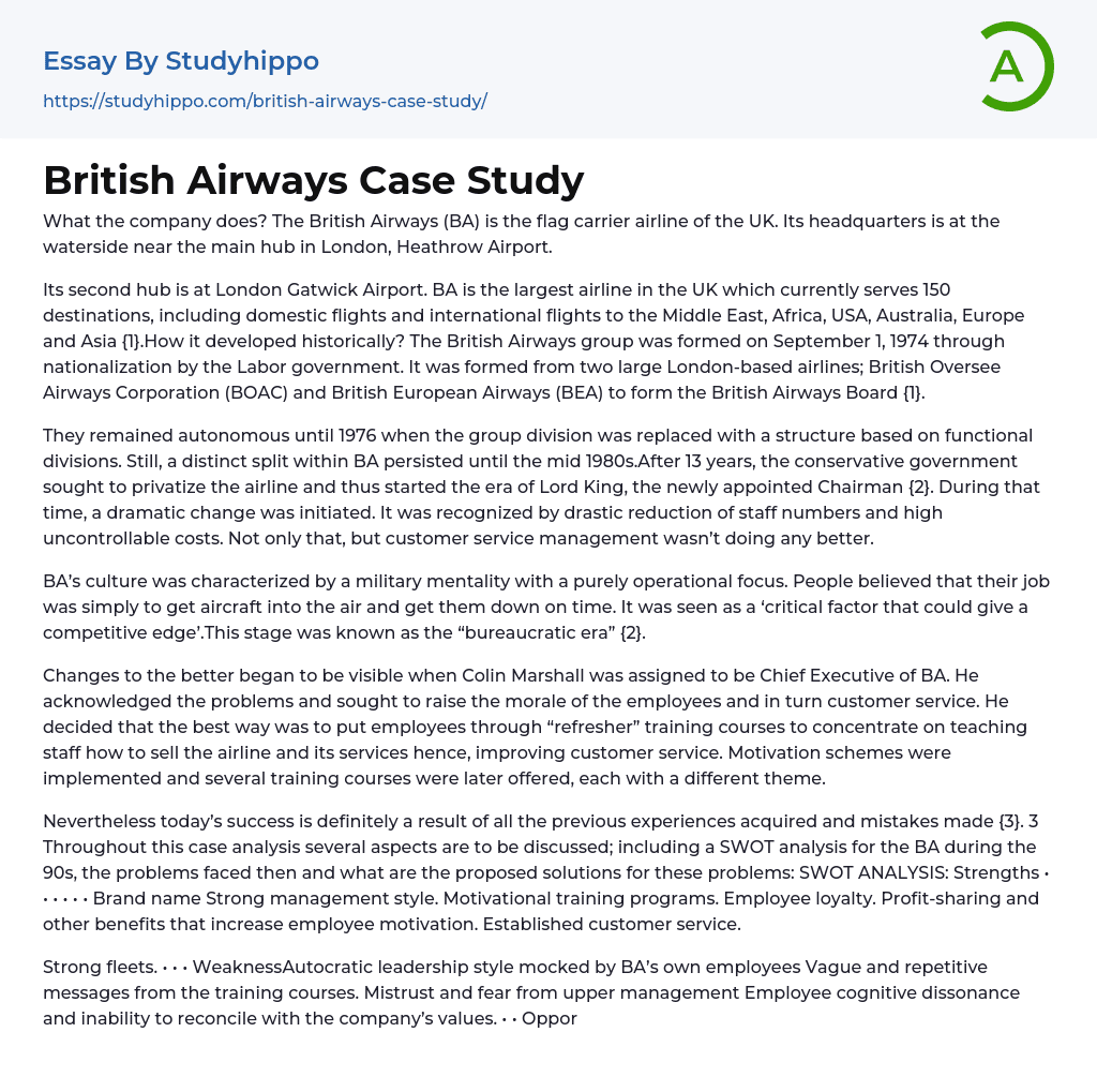 British Airways Case Study Essay Example