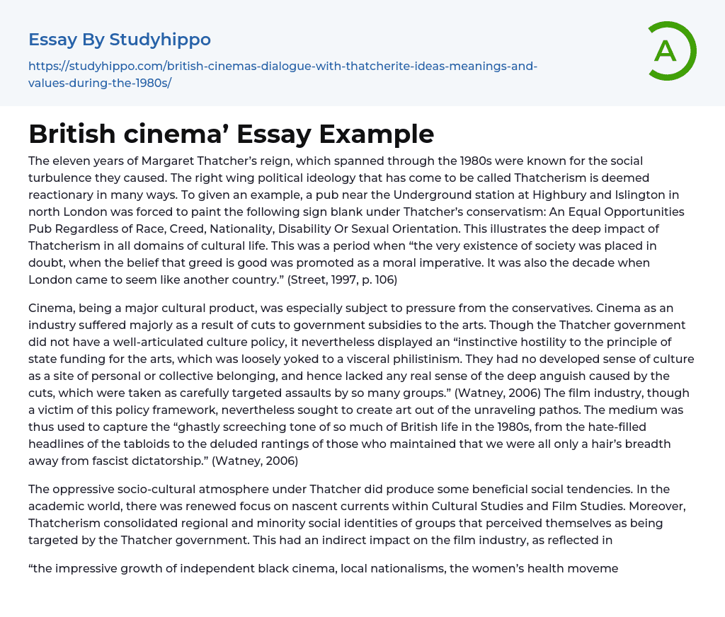 British cinema&#8217 Essay Example