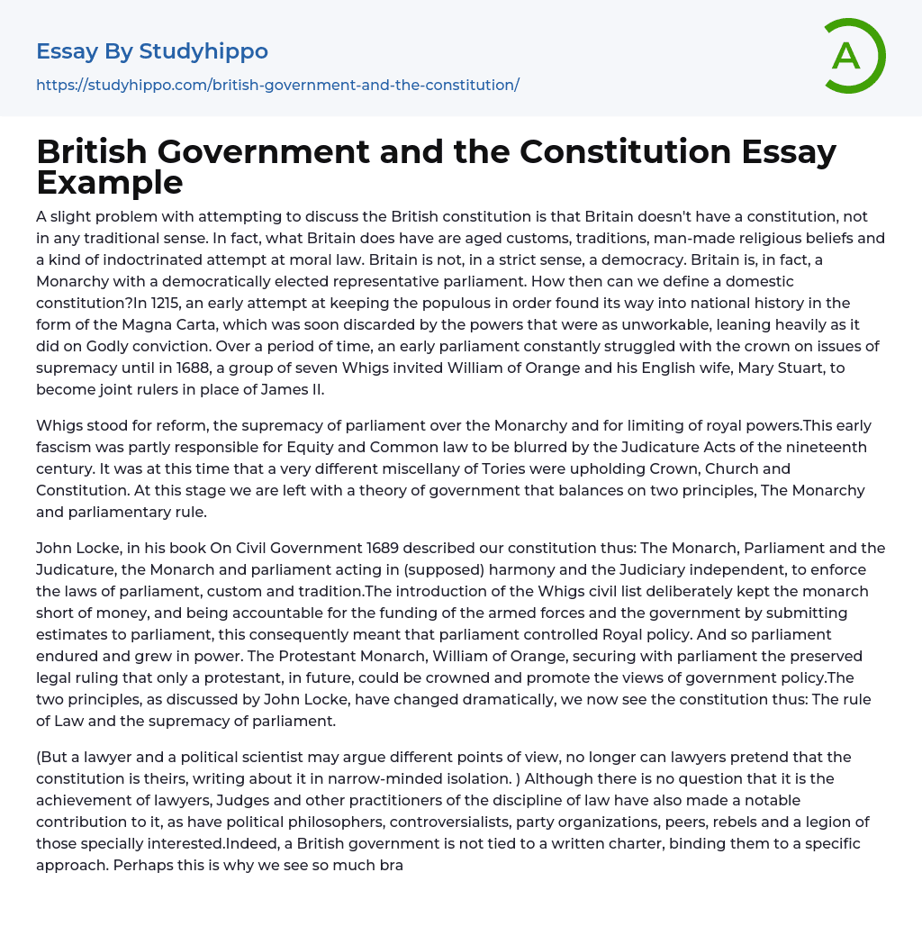 British Government and the Constitution Essay Example