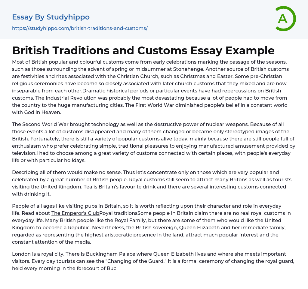 British Traditions and Customs Essay Example