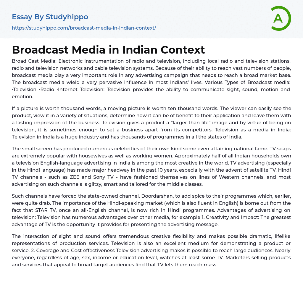 Broadcast Media in Indian Context Essay Example