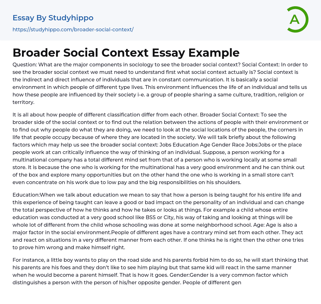 Broader Social Context Essay Example