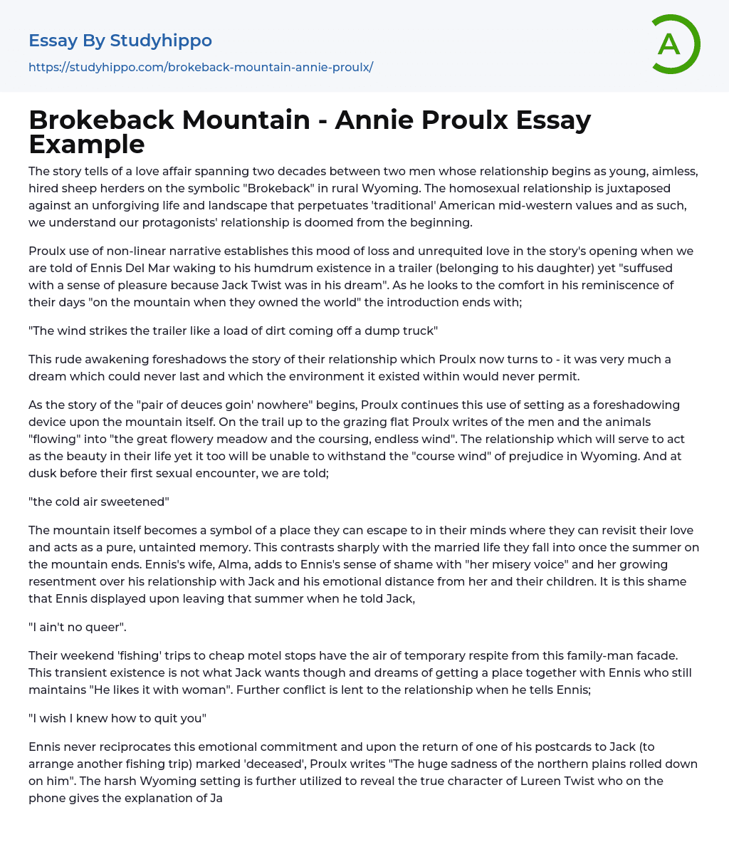Brokeback Mountain – Annie Proulx Essay Example