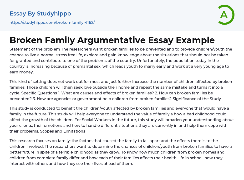 Broken Family Argumentative Essay Example