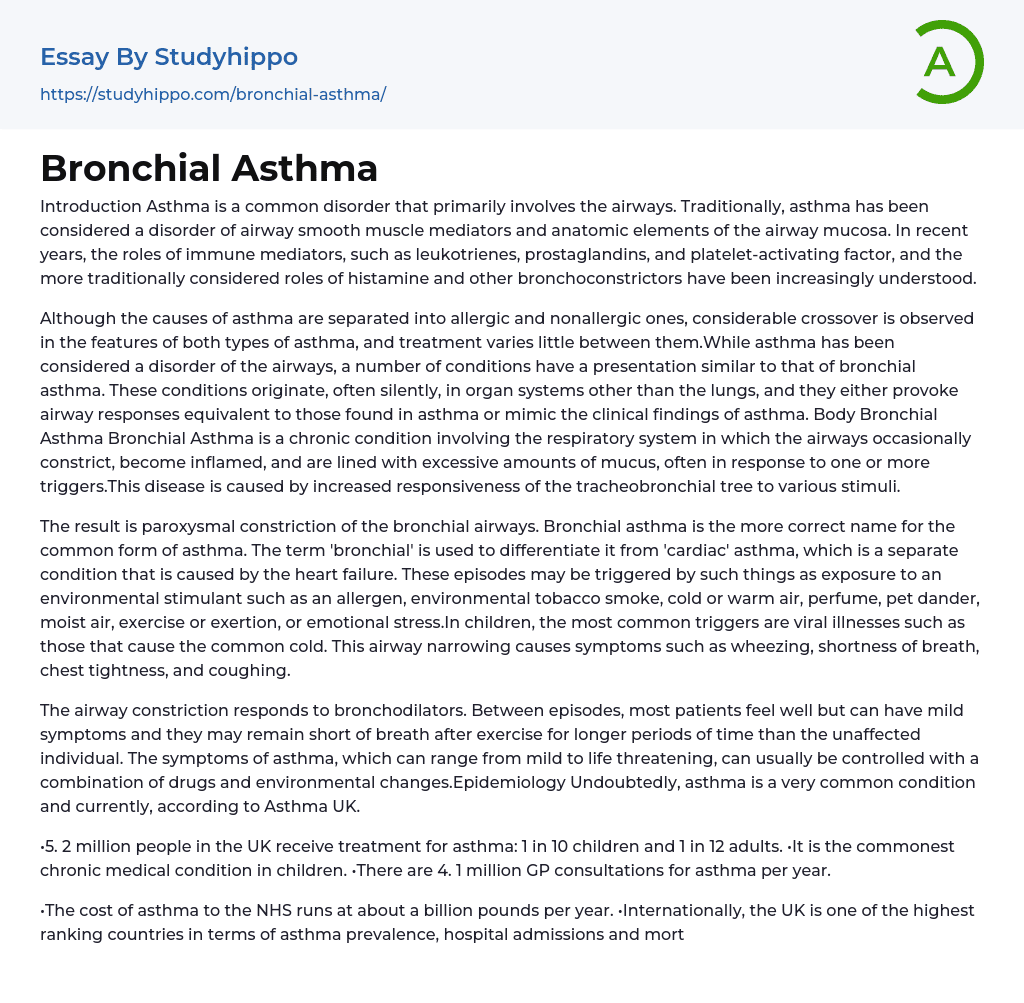 Bronchial Asthma Essay Example