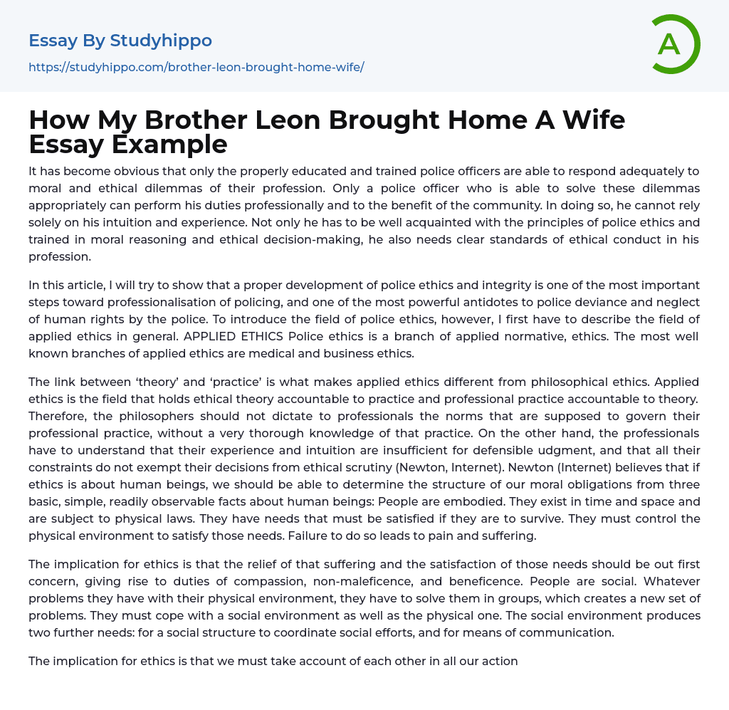 How My Brother Leon Brought Home A Wife Essay Example
