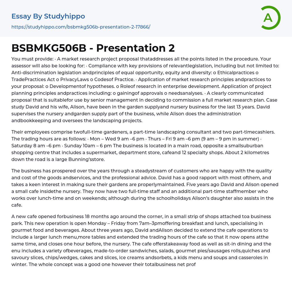 BSBMKG506B – Presentation 2 Essay Example