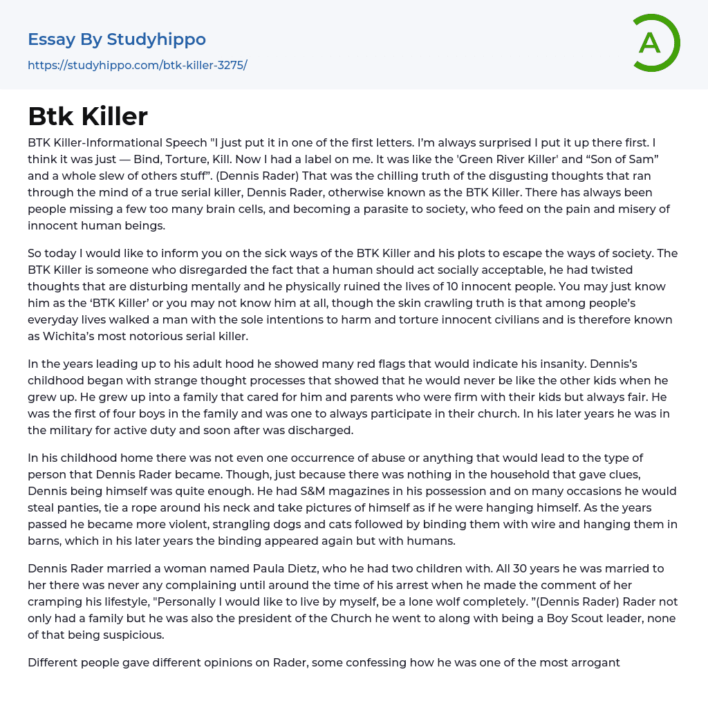 Btk Killer Essay Example