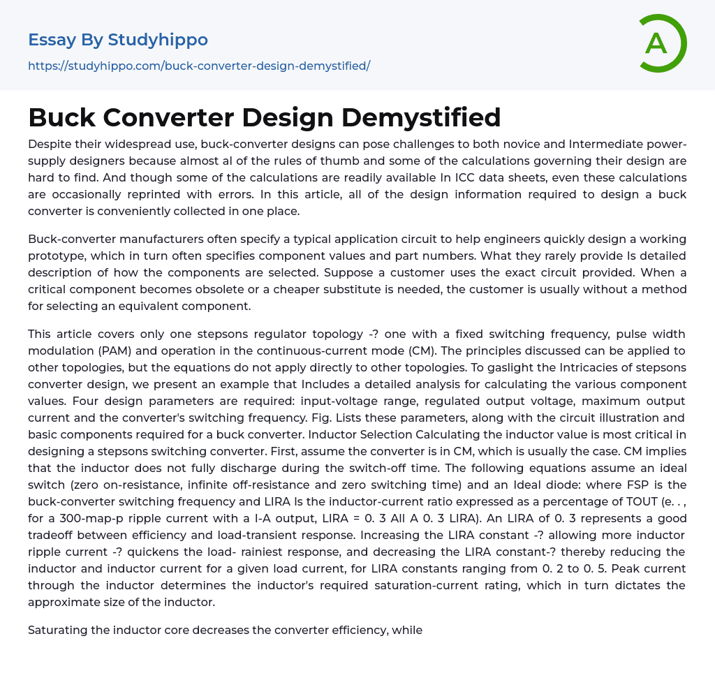 Buck Converter Design Demystified Essay Example