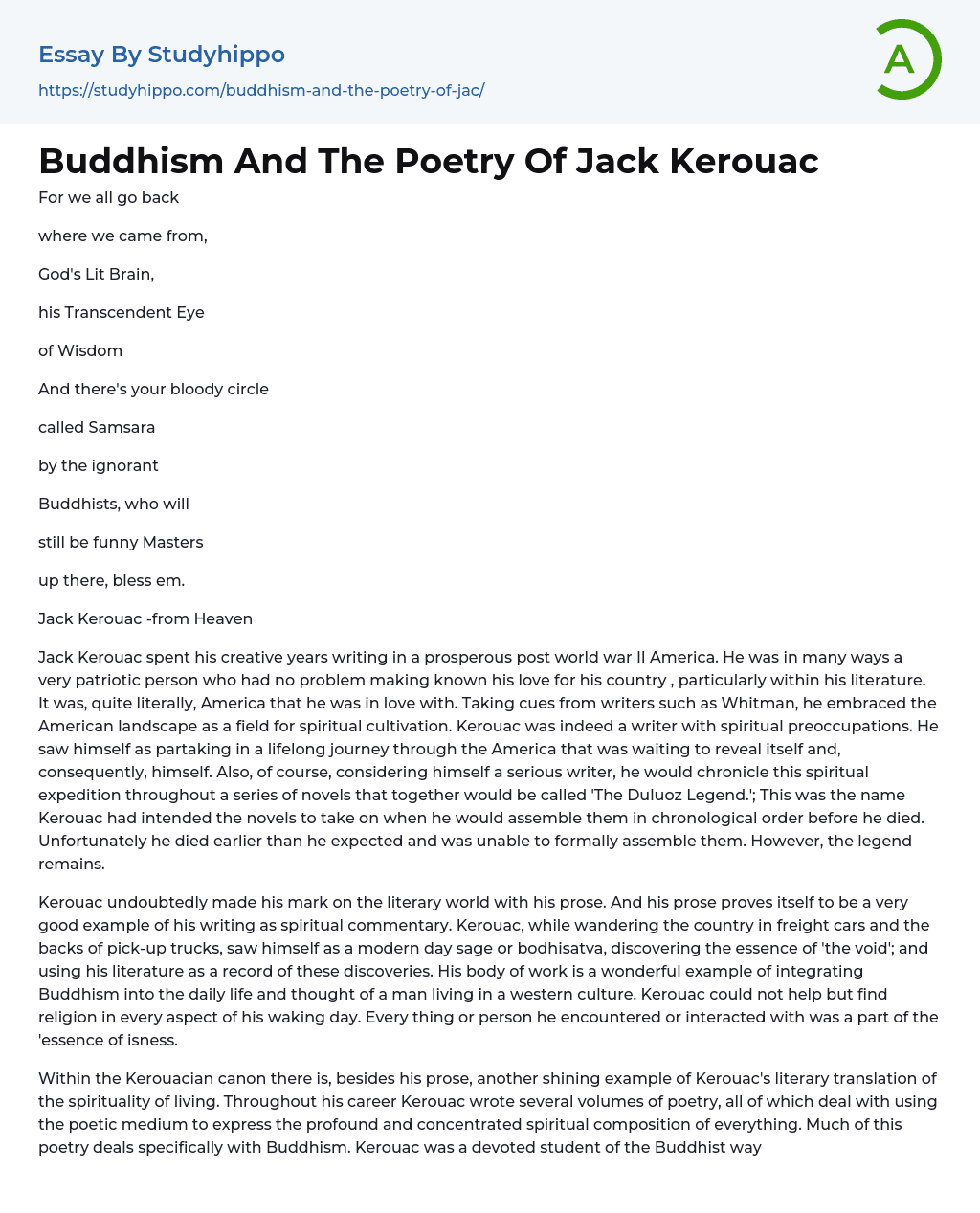 Buddhism And The Poetry Of Jack Kerouac Essay Example