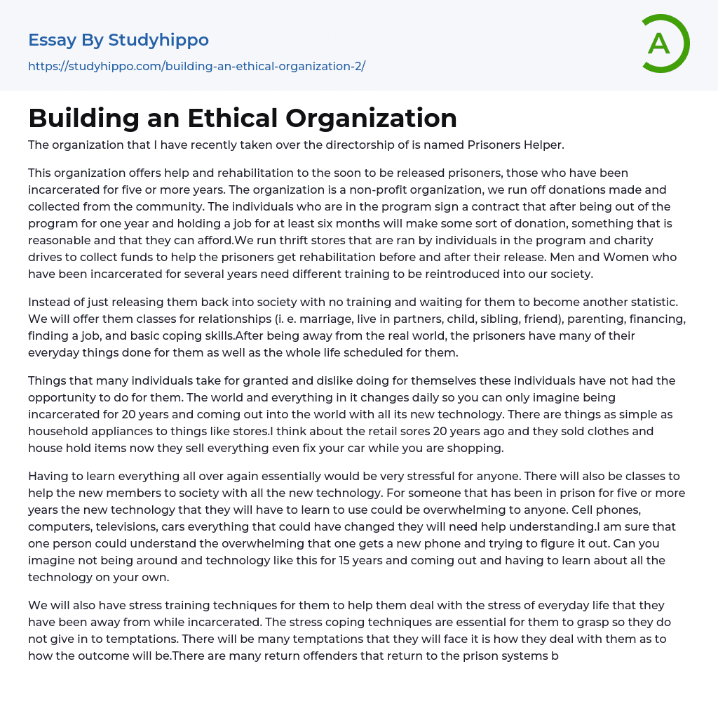 Building an Ethical Organization Essay Example