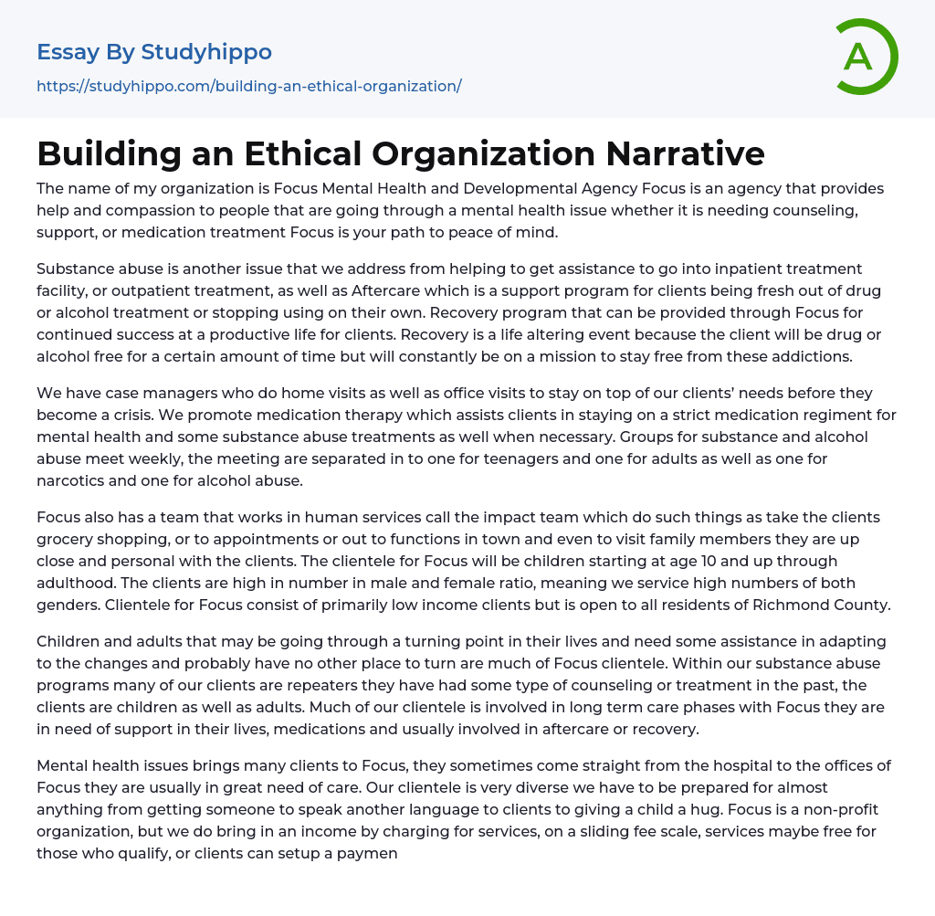 Building an Ethical Organization Narrative Essay Example