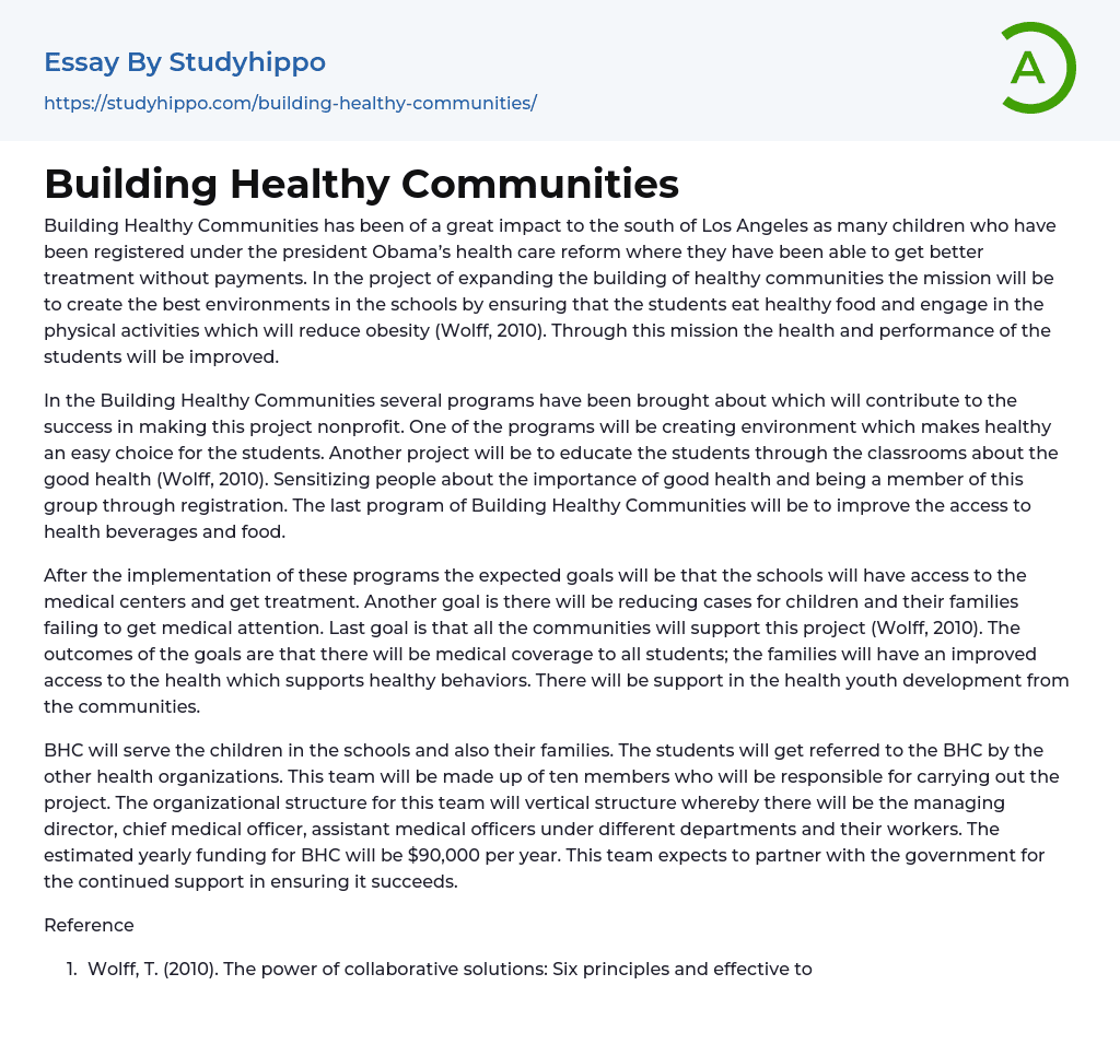 Building Healthy Communities Essay Example