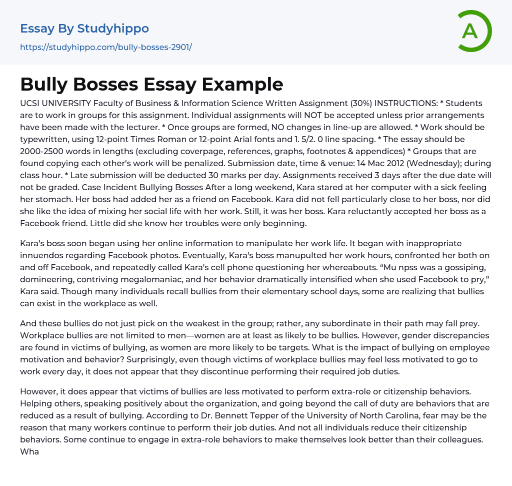 Bully Bosses Essay Example