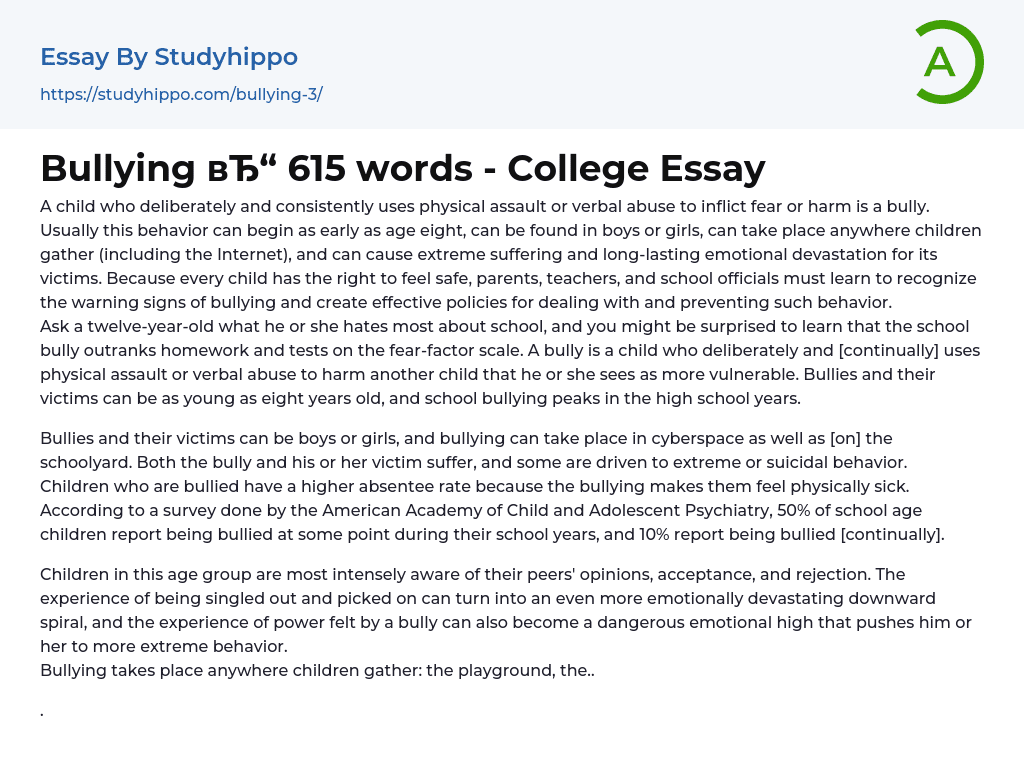 Bullying 615 words – College Essay