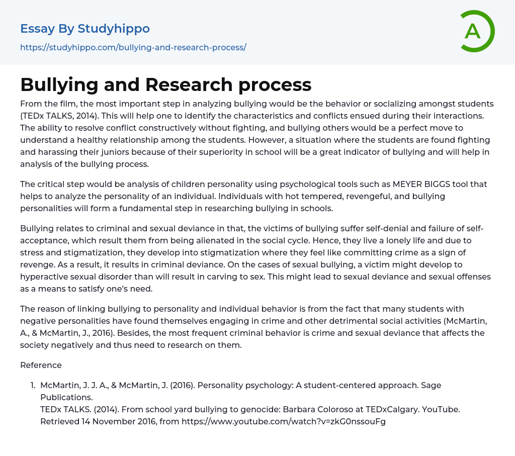 Bullying and Research process Essay Example