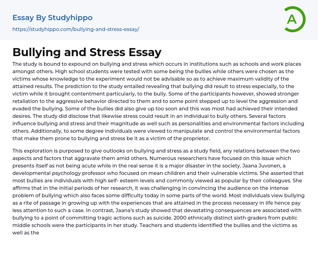 Bullying and Stress Essay