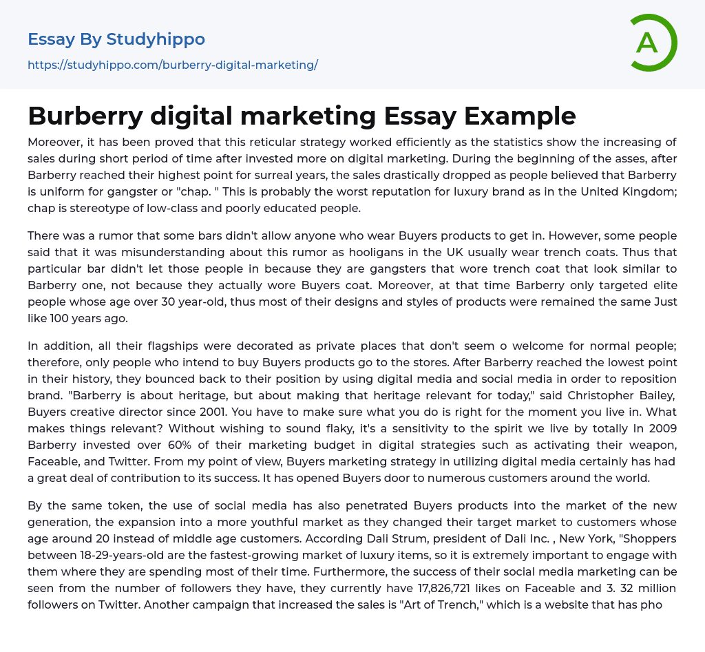 Burberry digital marketing Essay Example