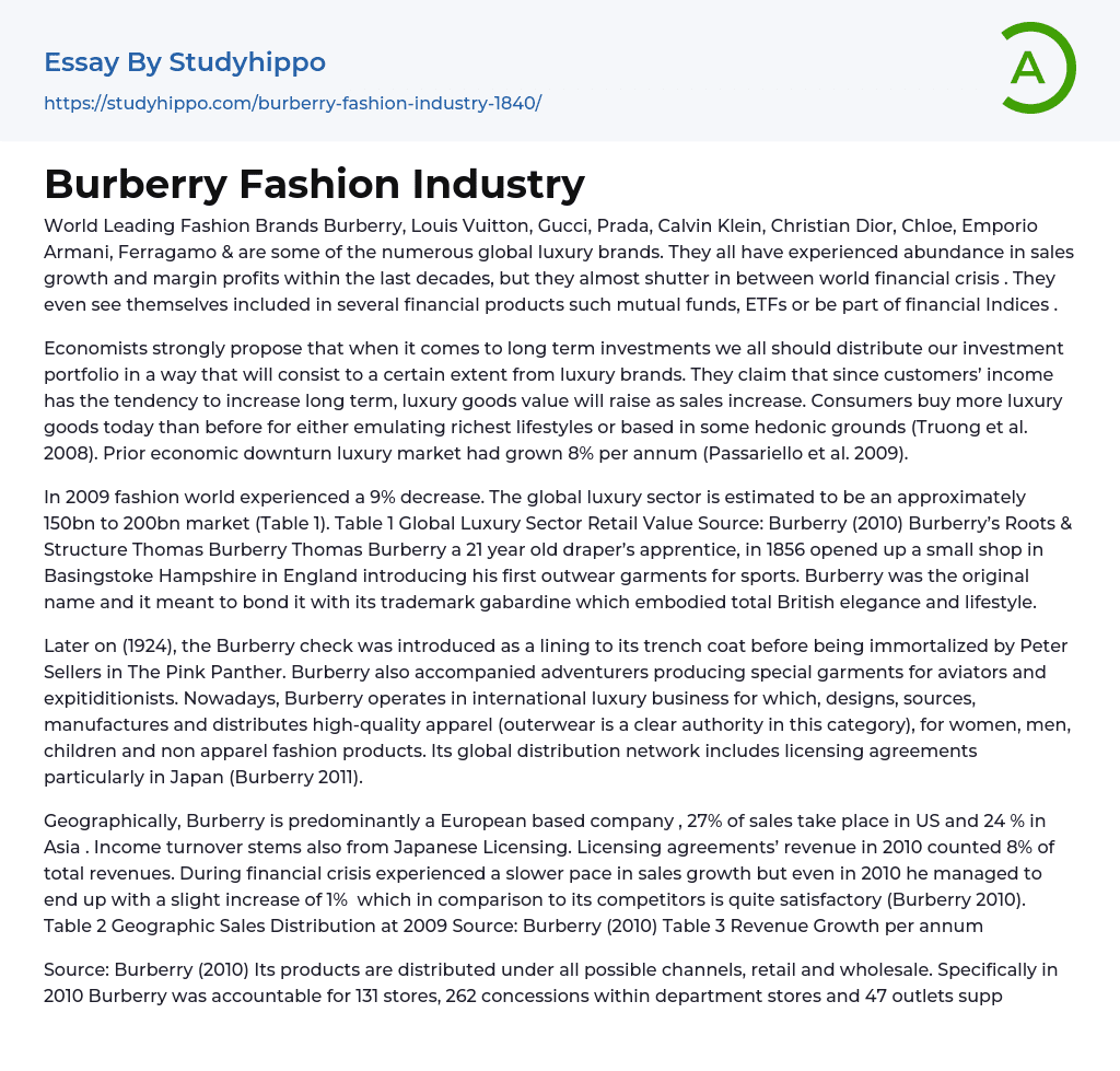 Burberry Fashion Industry Essay Example