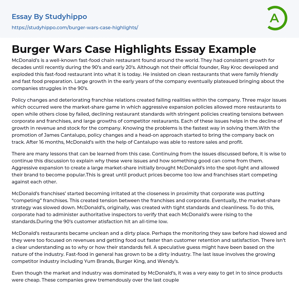 Burger Wars Case Highlights Essay Example