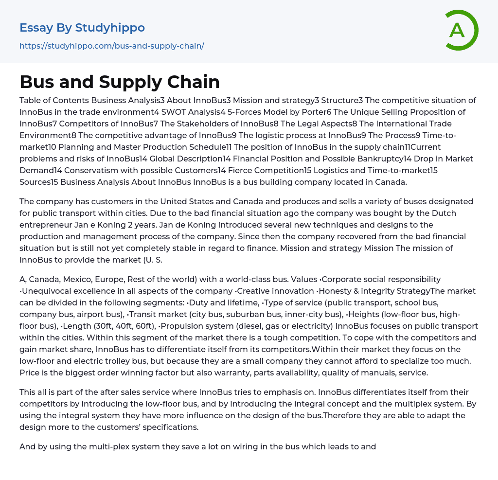 Bus and Supply Chain Essay Example