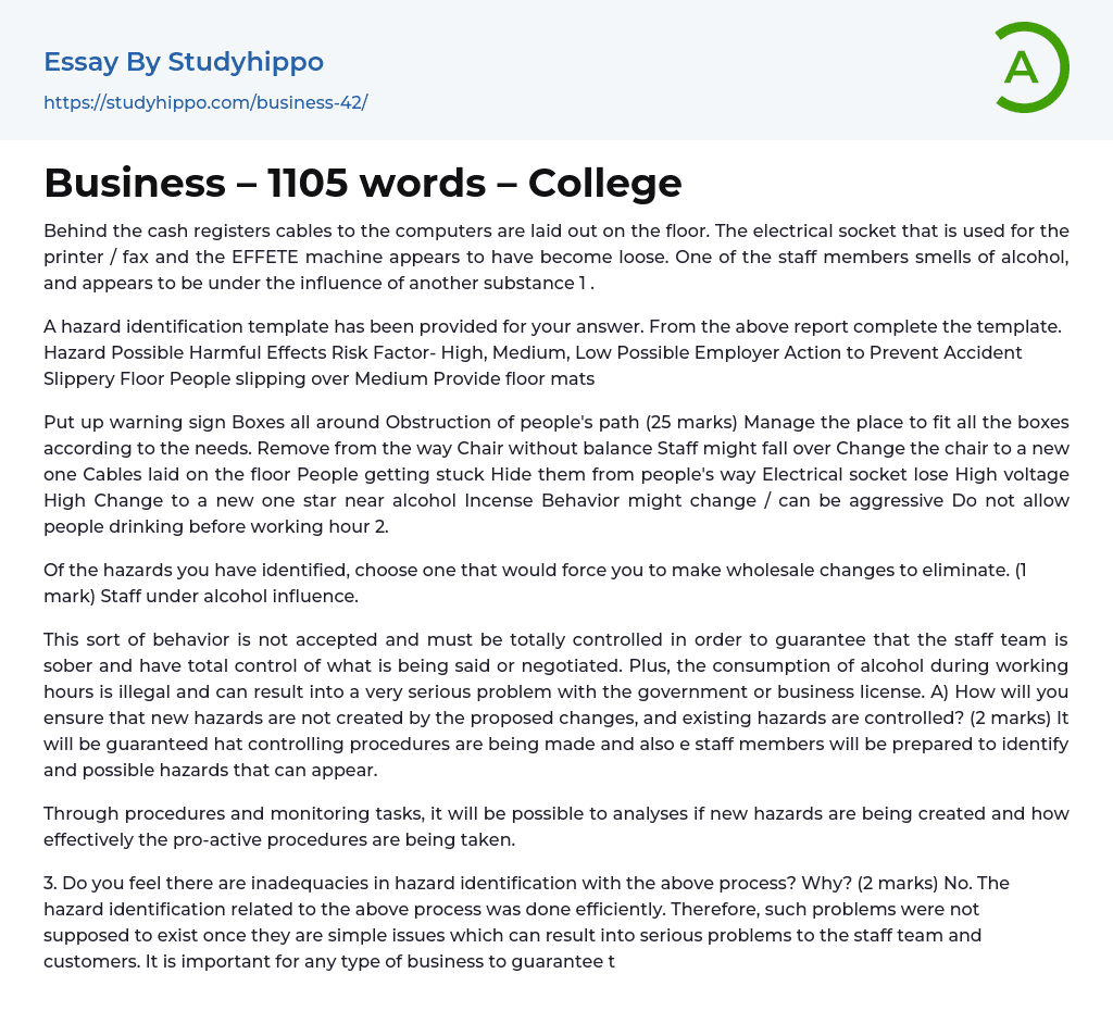 Business – 1105 words – College Essay Example