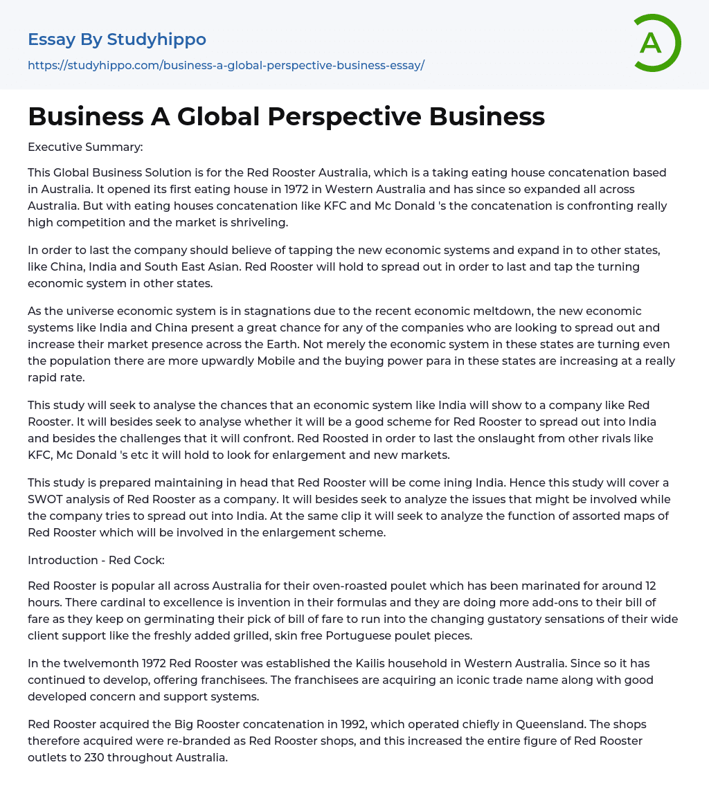 Business A Global Perspective Business Essay Example