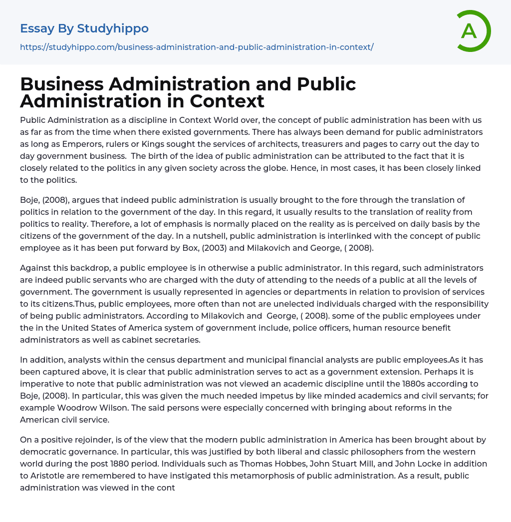 Business Administration and Public Administration in Context Essay Example