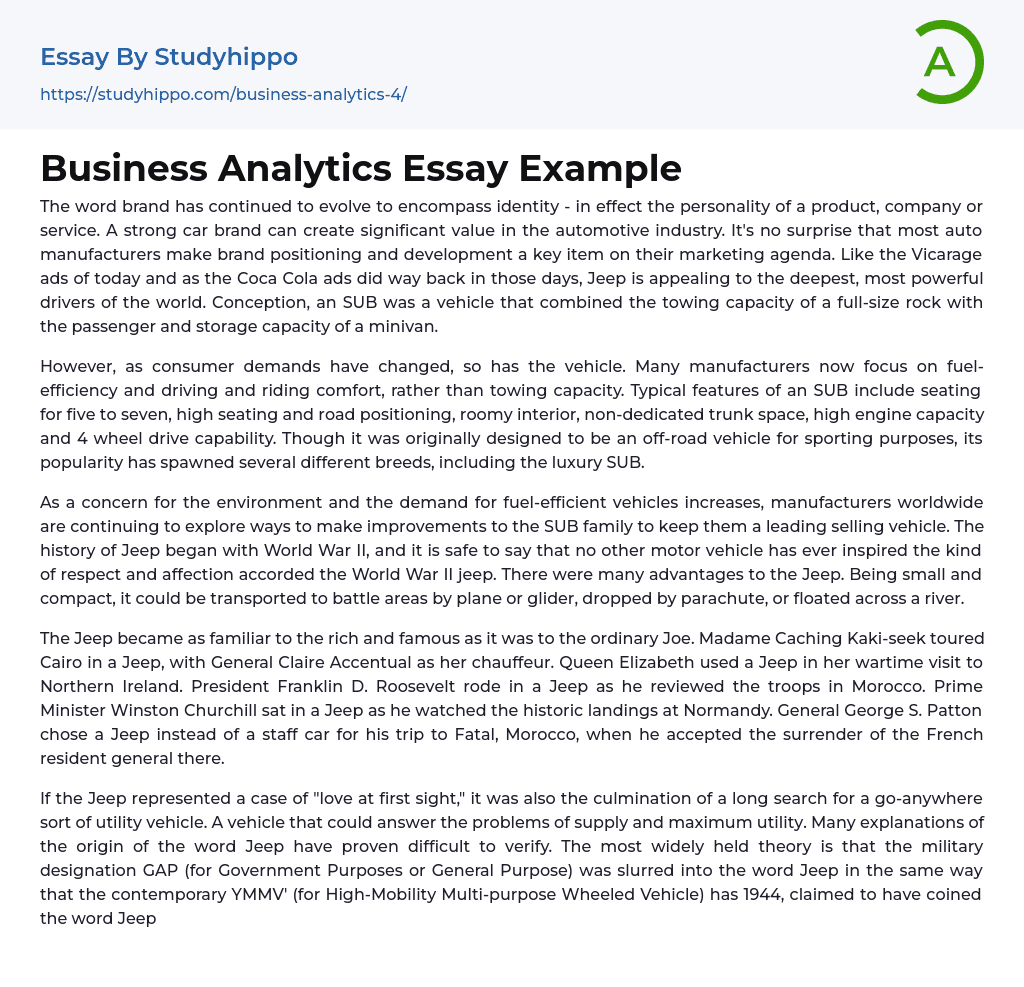 Business Analytics Essay Example