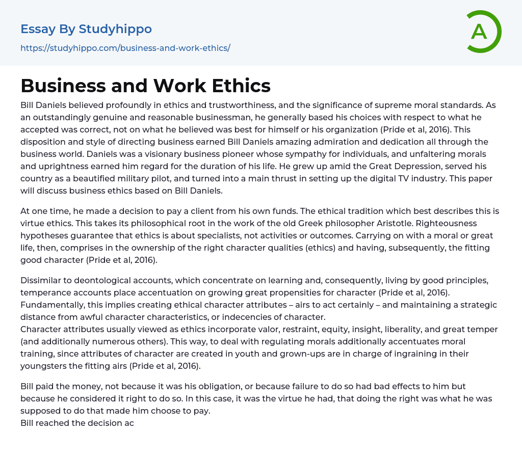 Business and Work Ethics Essay Example