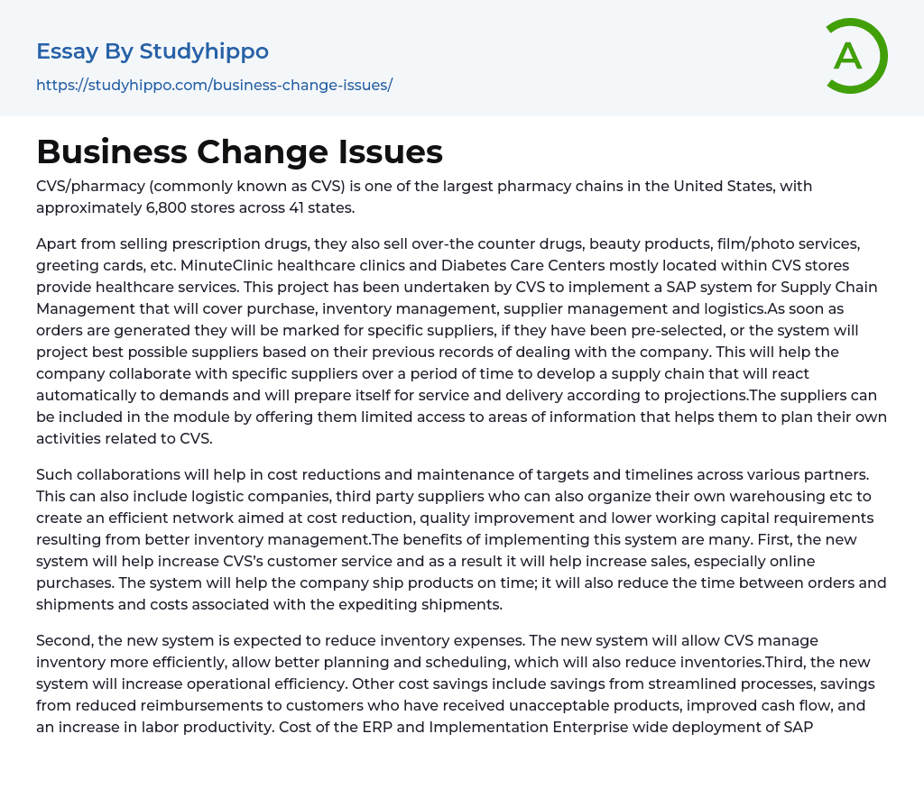 Business Change Issues Essay Example