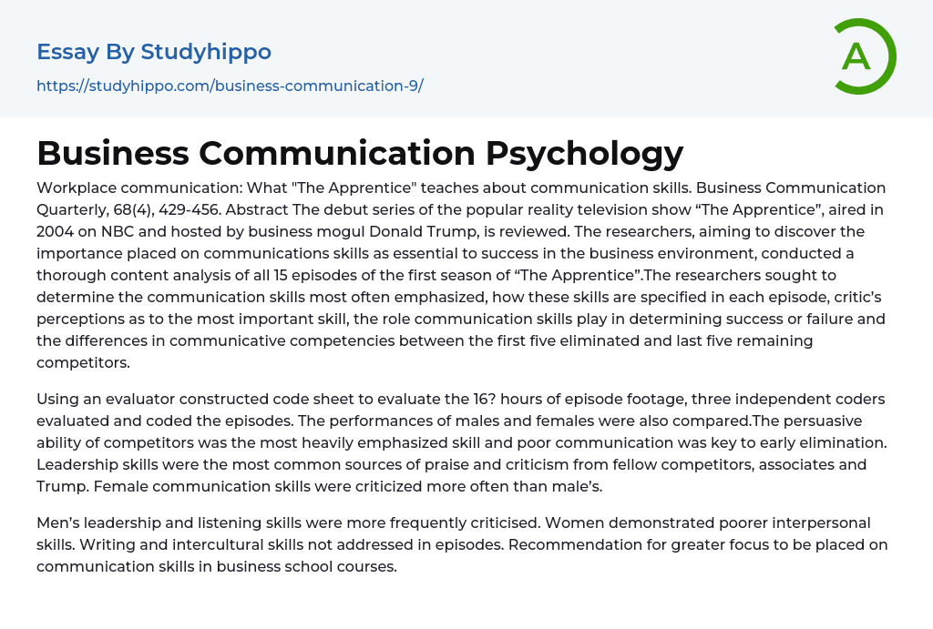 Business Communication Psychology Essay Example