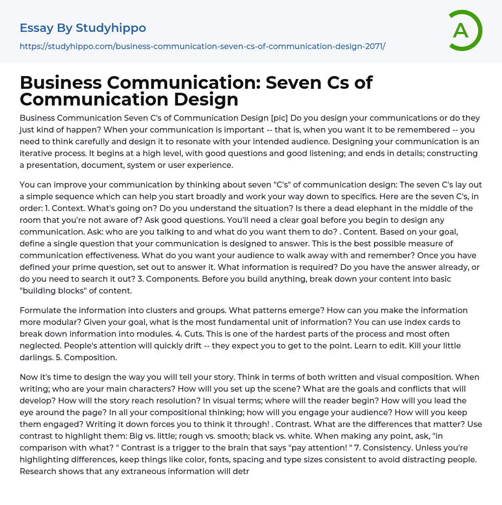 Business Communication: Seven Cs of Communication Design Essay Example