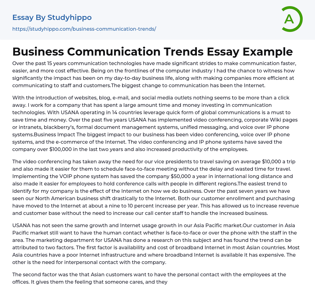 Business Communication Trends Essay Example