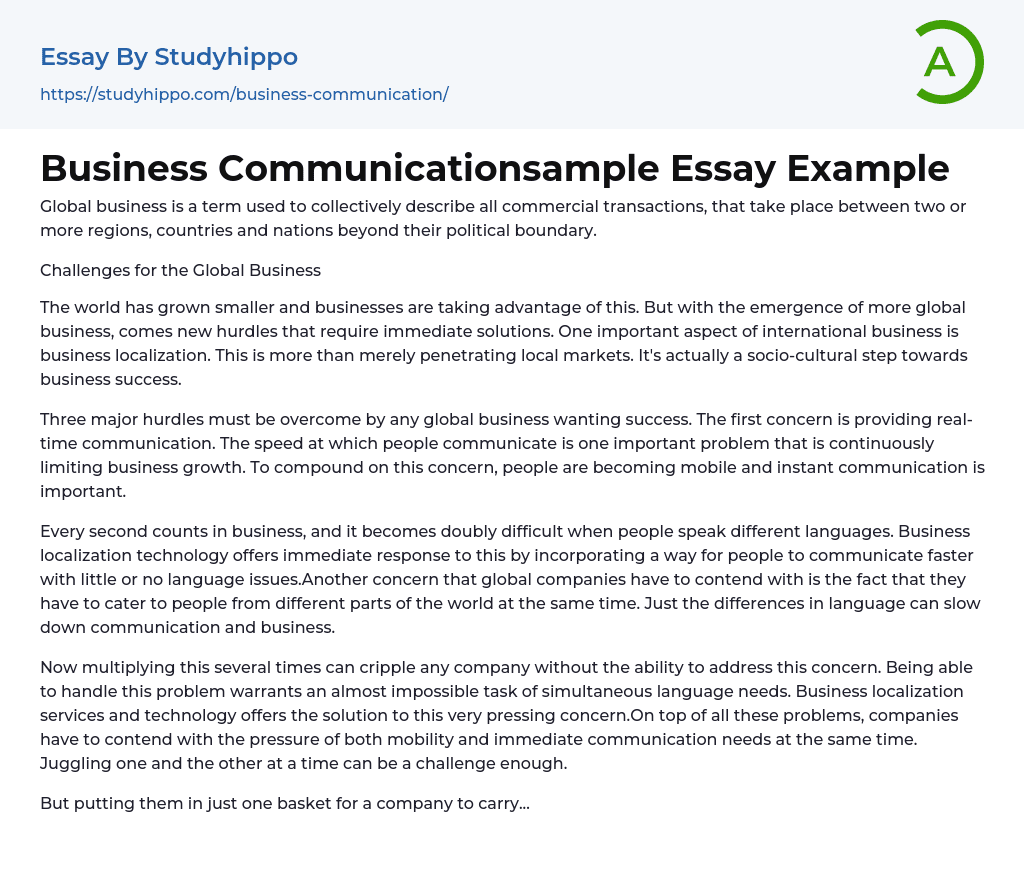 Business Communicationsample Essay Example